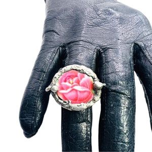 Broken China Artisan Ring made from English Bone China & Silver Blend Metalwork
